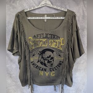 Affliction XL Speed Shop NYC Moto Shirt With Fringe Like New